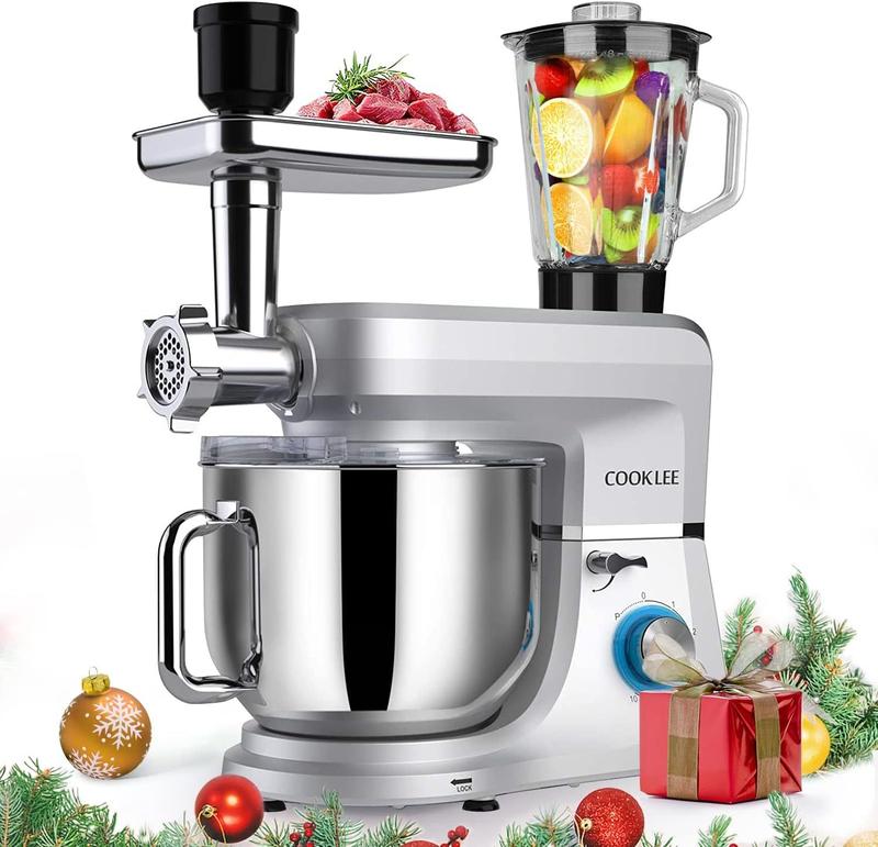 COOKLEE Batedeira 6-em-1, 8.5Qt, Multiuso, Aço Inox, Prata - Bowl